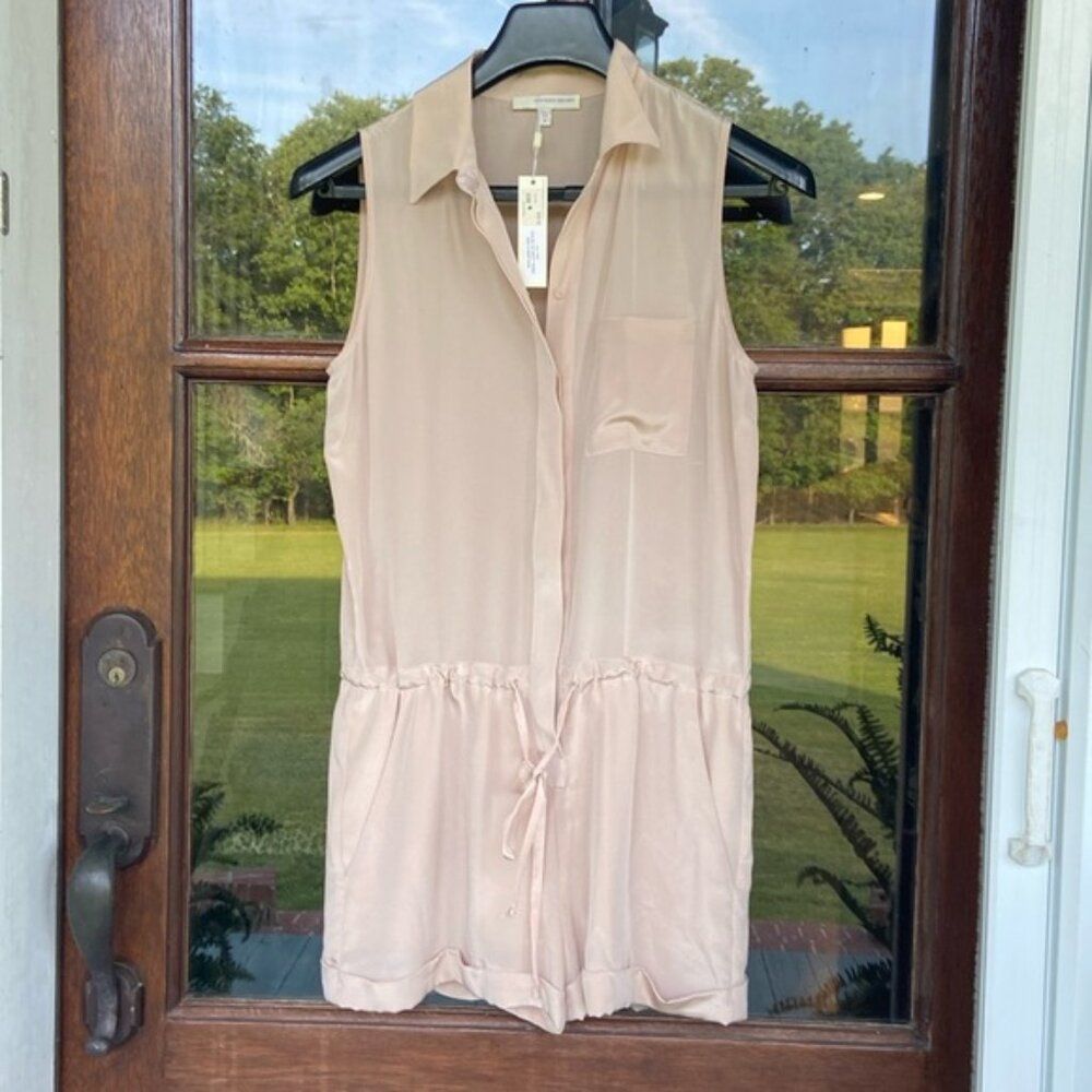 Lavender Brown 💯 silk short romper. Misty Rose NWT. (Missing button) Size Small